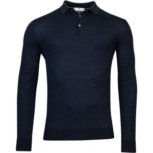 Thomas Maine Poloshirt lange mouw marine, Effen