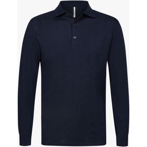 Profuomo Poloshirt lange mouw donkerblauw, Effen