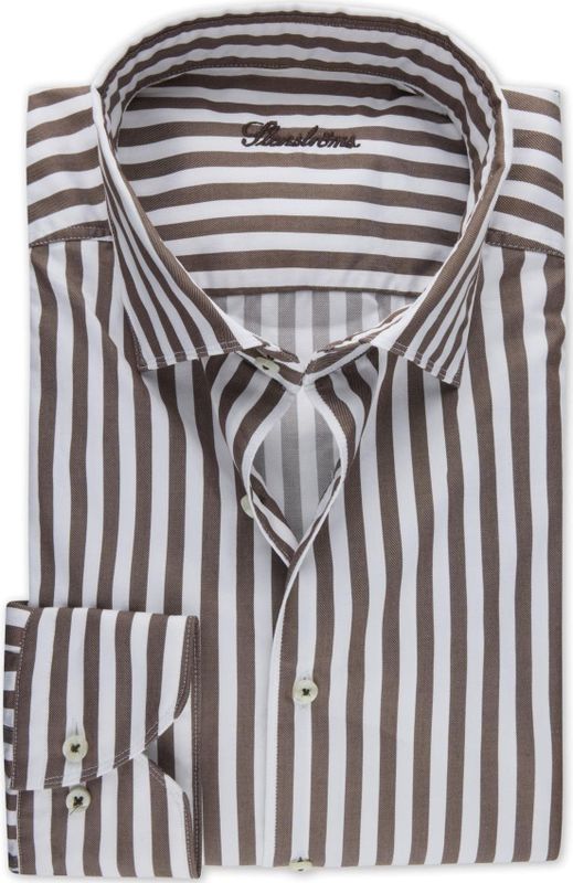 Stenströms Overhemd donkerbruin, Gestreept