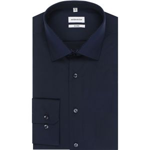 Seidensticker - Businessoverhemd - Donkerblauw - Shaped 1/1 Extra Lange Kentkraag - Effen