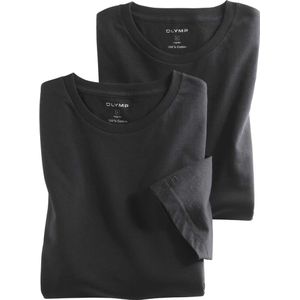 OLYMP Modern Fit T-Shirt ronde hals Dubbel pak zwart, Effen