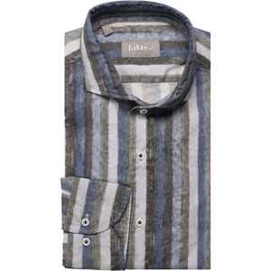 fakts Slim Fit Overhemd blauw/bruin, Gestreept