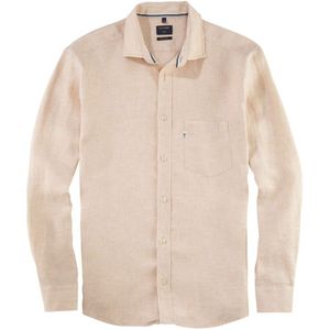 OLYMP Casual Regular Fit Linnen Overhemd beige, Effen