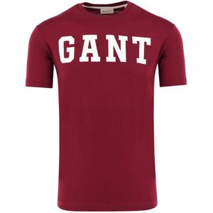 GANT Regular Fit T-Shirt ronde hals wijnrood, Effen