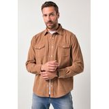 JP1880 ribfluwelen overhemd lichtbruin, Effen