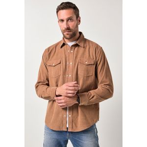 JP1880 ribfluwelen overhemd lichtbruin, Effen