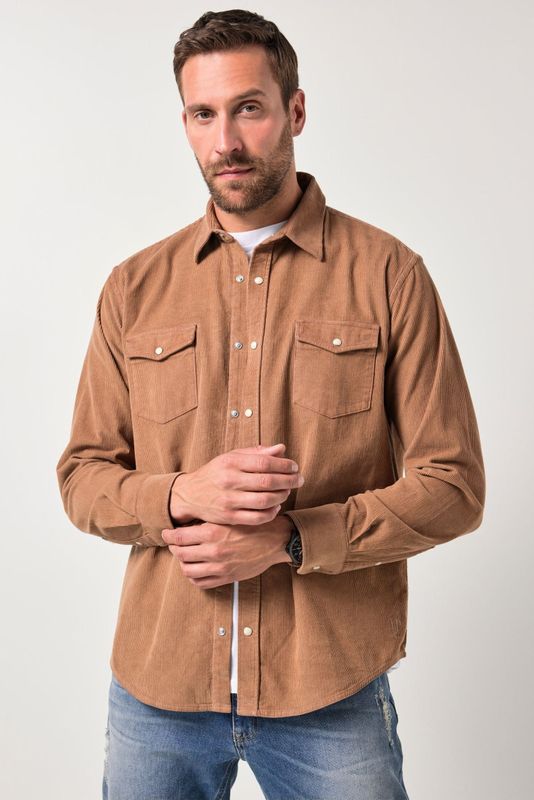 JP1880 ribfluwelen overhemd lichtbruin, Effen