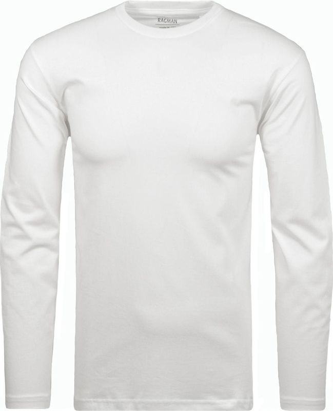 T-shirt - Wit - Katoen - Regular Fit - Lange Mouwen