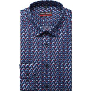 Marvelis - Overhemd - Blauw/Rood - Lange Mouw - 100% Katoen - Kent Kraag - Poplin