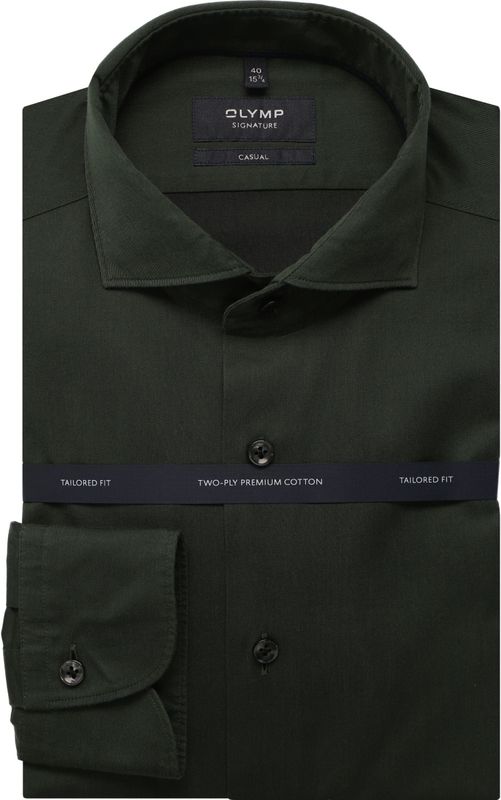 OLYMP SIGNATURE - Casual Overhemd - Olijfgroen - Tailored Fit - Cutaway