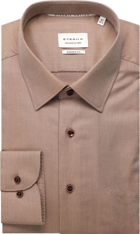 Overhemd - Beige - Katoen - Strijkvrij - Kentkraag - Lange Mouwen