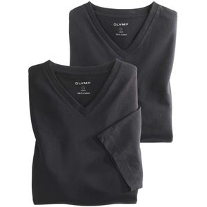 OLYMP Modern Fit T-Shirt V-hals Dubbel pak zwart, Effen