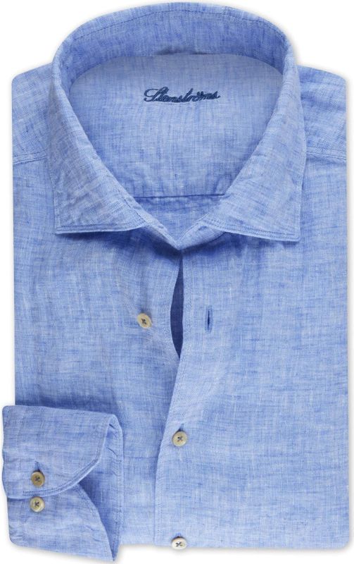 Stenströms - Casual Linnen Overhemd - Blauw - Lange Mouw - 100% Linnen