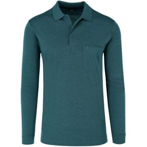 RAGMAN Regular Fit Poloshirt lange mouw donkergroen, Effen