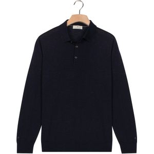 Thomas Maine Poloshirt lange mouw marine, Effen