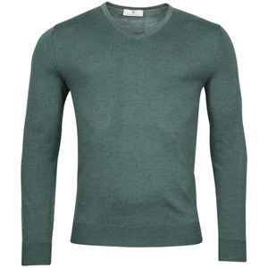 Thomas Maine Tailored Fit Trui V-halsdonkergroen, Effen