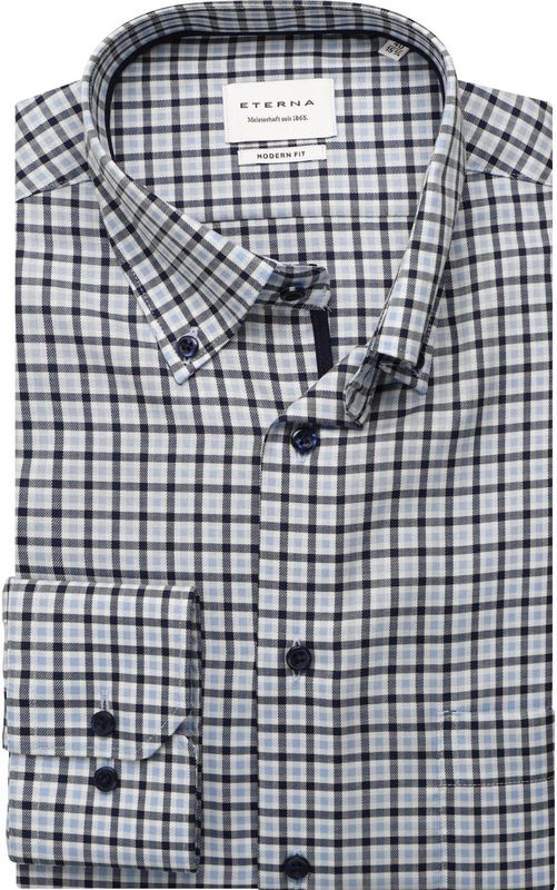 ETERNA - Overhemd - Lichtblauw - Lange Mouw - 100% Katoen - Button-Down Kraag