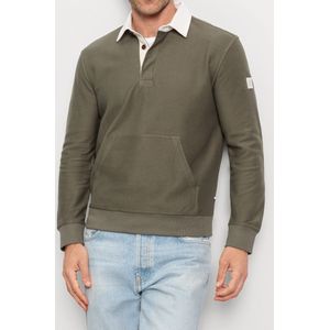 OLYMP Casual Poloshirt lange mouw olijf, Gestructureerd