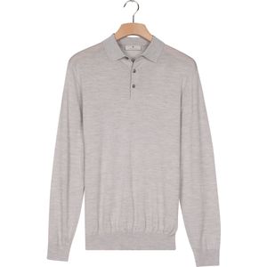 Thomas Maine Poloshirt lange mouw lichtgrijs, Effen