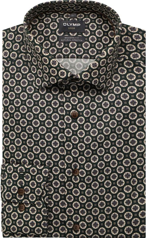 OLYMP Luxor Overhemd, modern fit, Global Kent, Donkergroen