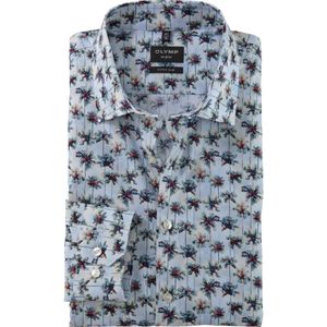 OLYMP No. Six Overhemd blauw, Bedrukt