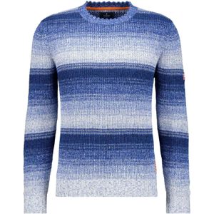 RAGMAN - Gebreide Trui - Donkerblauw - Ronde Hals - Gestreept