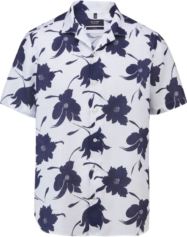 OLYMP SIGNATURE Soft Business Linnen Overhemd nachtblauw, Bedrukt