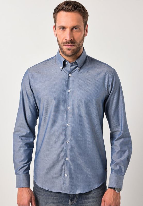 JP1880 Overhemd blauw, Bedrukt