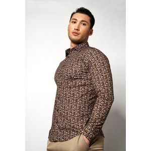 Desoto Slim Fit Jersey shirt bruin, Motief