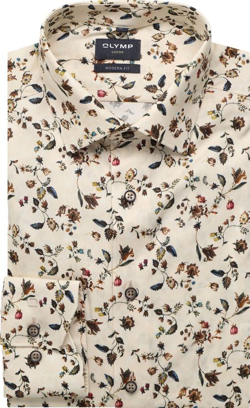 OLYMP Luxor Overhemd beige, Bedrukt