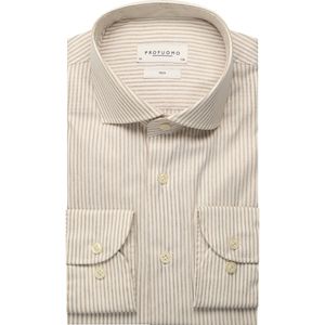 Profuomo Overhemd kameel, Gestreept