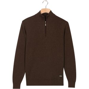 Baileys Half-Zip Sweater donkerbruin, Effen