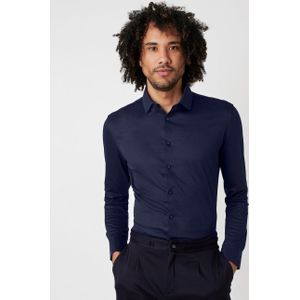 Desoto - Overhemd - Solid Navy - Jersey - Lange Mouwen - Slim Fit
