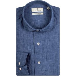 Thomas Maine Tailored Fit Linnen Overhemd donkerblauw, Effen