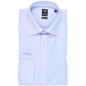 Pure - Overhemd - Lichtblauw - 100% Katoen - Lange Mouw, Kent Kraag, Poplin, Met Borstzak