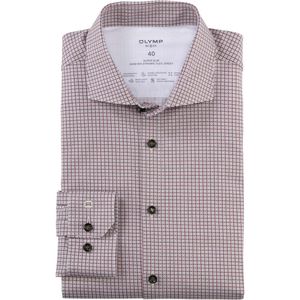 OLYMP No. Six 24/Seven Super Slim Jersey shirt donkerrood, Geruit