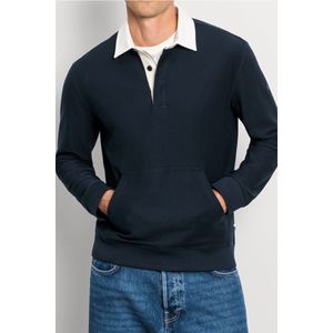 OLYMP Casual Poloshirt lange mouw marine, Gestructureerd