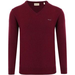 GANT Regular Fit Trui V-halswijnrood, Effen