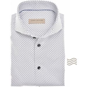 John Miller - Overhemd - Wit - Donkerblauw Geprint - 100% Katoen - Slim Fit