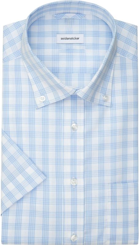 Seidensticker - Businessoverhemd - Blauw - Regular 1/2 Button-down Kraag Ruit