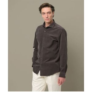 Profuomo ribfluwelen overhemd bruin, Effen