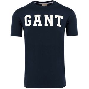 GANT Regular Fit T-Shirt ronde hals blauw, Effen