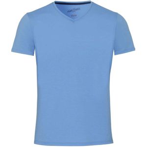 Pure Functional Slim Fit T-Shirt V-hals middenblauw, Effen