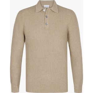 Profuomo Poloshirt lange mouw beige, Effen