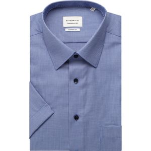 Eterna - Korte Mouw Overhemd - Blauw - 100% Katoen - Strijkvrij