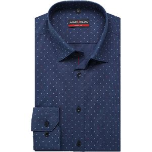 Marvelis - Body Fit - Overhemd - Marine - Lange Mouw - 100% Katoen