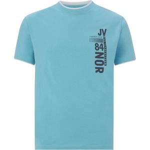 Jan Vanderstorm T-Shirt ronde hals turquoise, Bedrukt