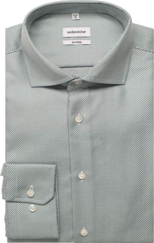 Seidensticker - Businessoverhemd - Lichtgroen - Shaped 1/1 Kentkraag Structuur