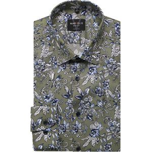 Marvelis - Overhemd - Olijf - Bedrukt - Lange Mouw - 100% Katoen - Modern Kent Kraag