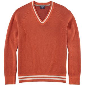 OLYMP Casual Trui V-hals baksteenrood, Gestreept